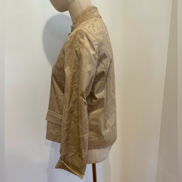 NWOT TAN EMBROIDERED RELAXED FIT JACKET W MANDARIN COLLAR & ABALONE BUTTONS 8P - Picture 4 of 14